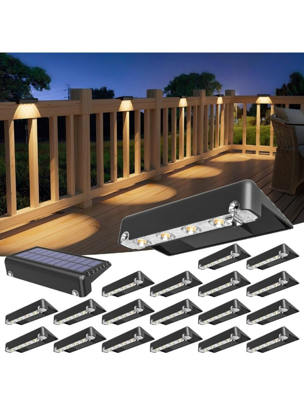 20 Pack Solar Deck Lights - Waterproof LED Outdoor Step Lights, Warm White Glow